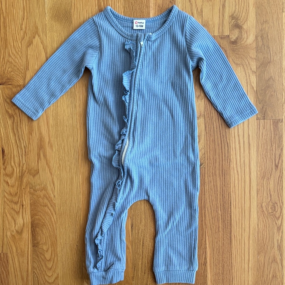 12-18M Dusty Blue Ruffle Footless One Piece